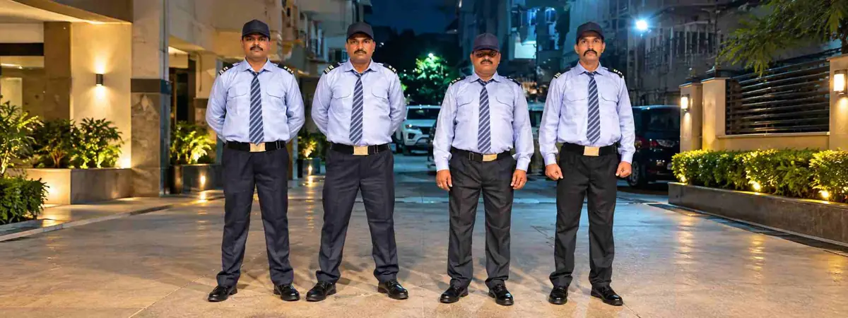 Security personnel outside a commercial property